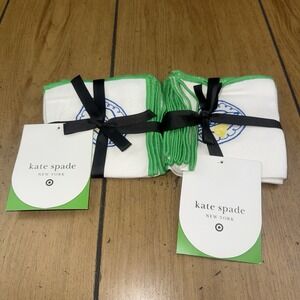 Lot 2 Kate Spade NY 8 ct Embroidered Icon Cloth Cocktail Napkins Green Edge NWT
